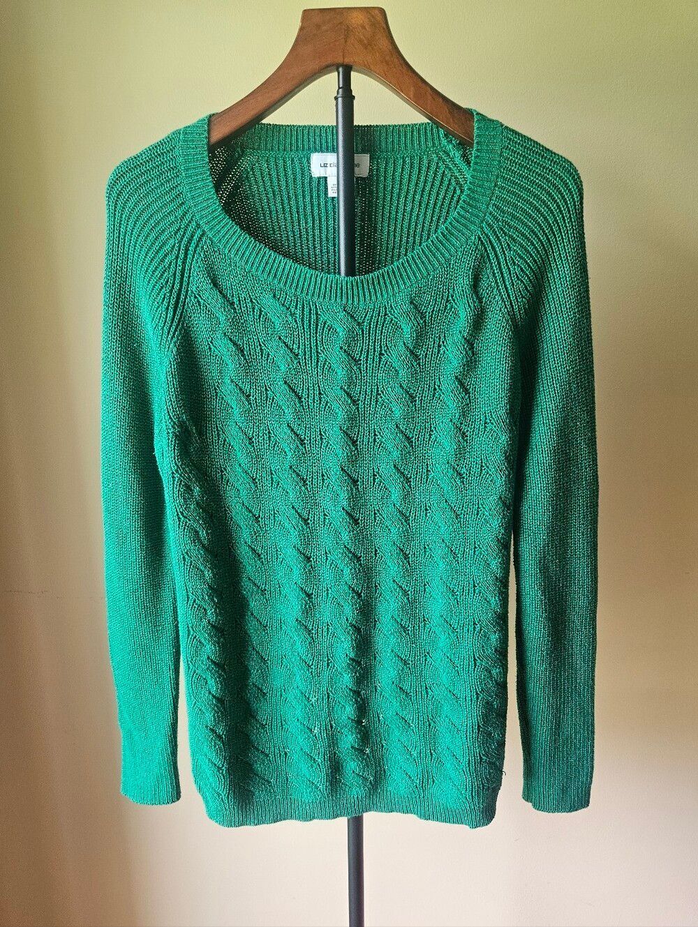 Liz Claiborne Emerald Green Cable Scoop Neck Sweater Size Large